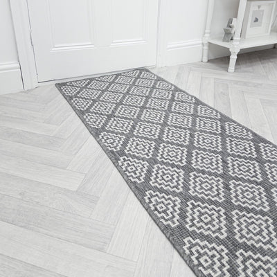 Geometric Grey Hall Runners