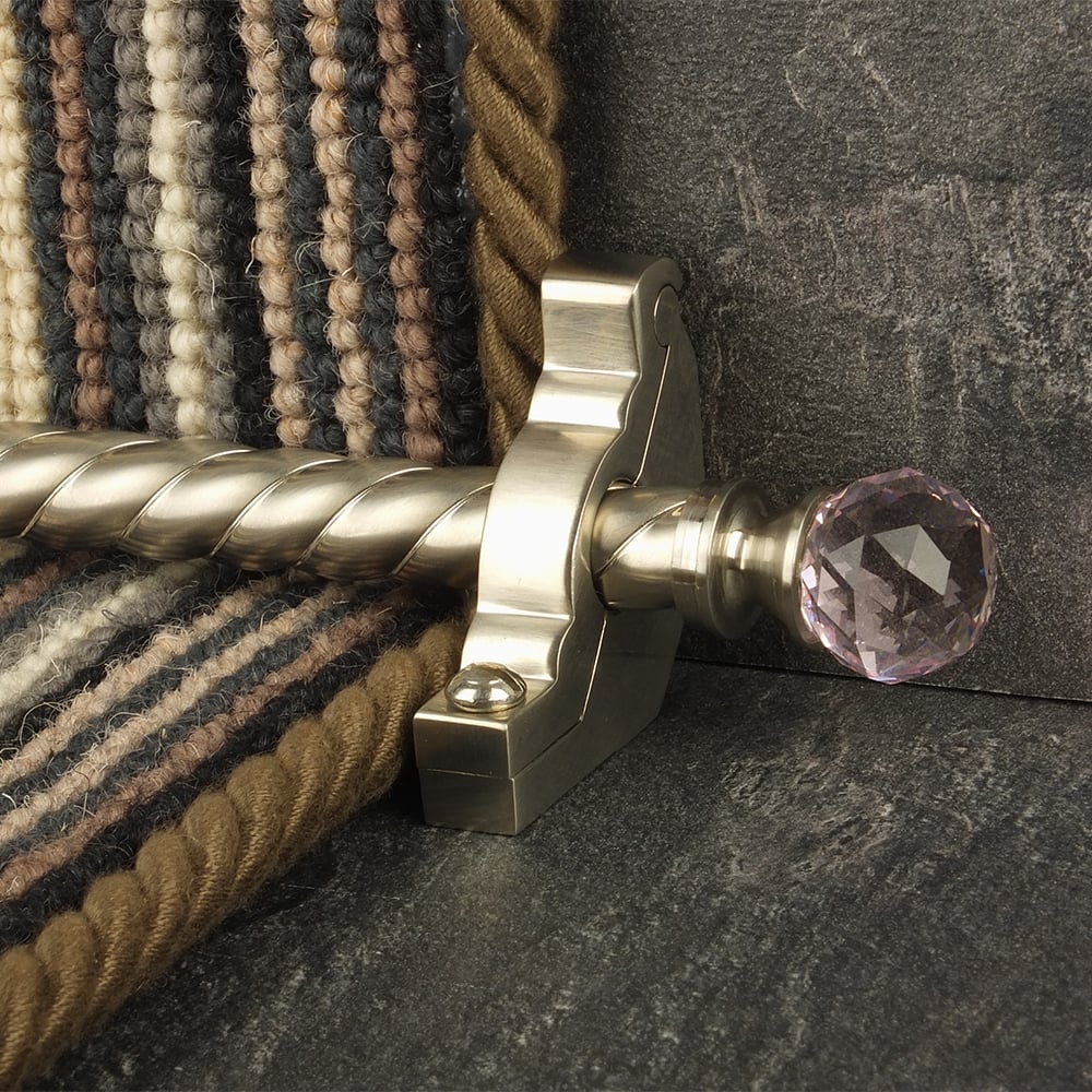 Crystal Satin Nickel Rose Spiral Stair Rod