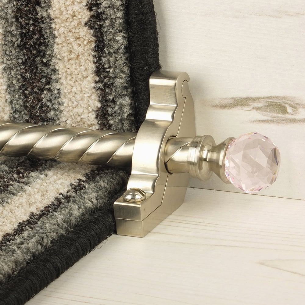 Crystal Satin Nickel Rose Spiral Stair Rod