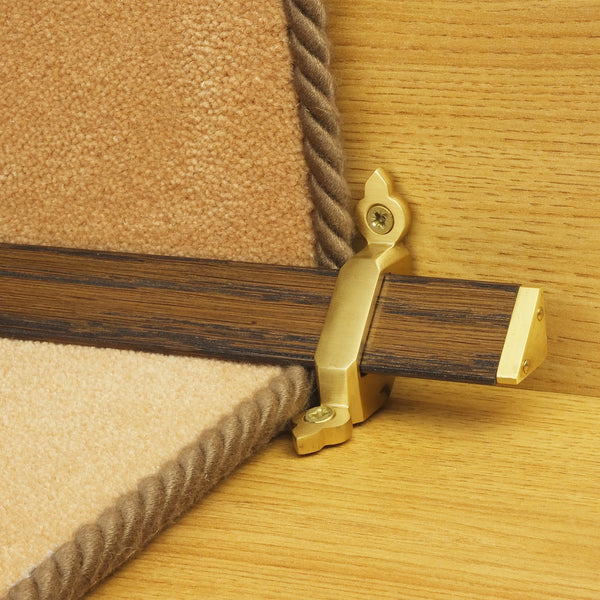 Tudor Satin Brass Dark Wood Stair Rod