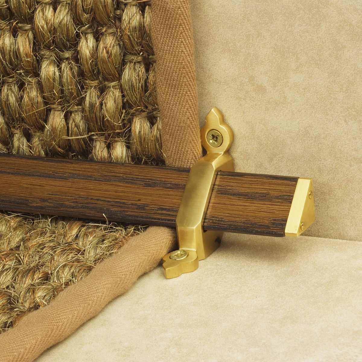 Tudor Satin Brass Dark Wood Stair Rod