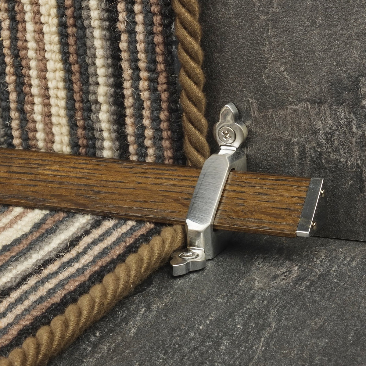 Tudor Brushed Chrome Dark Wood Stair Rod