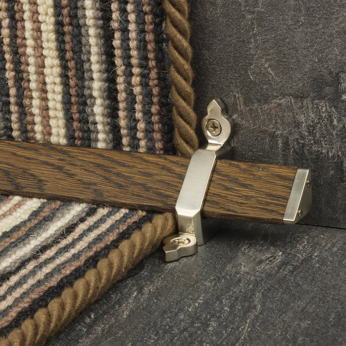 Tudor Satin Nickel Dark Wood Stair Rod