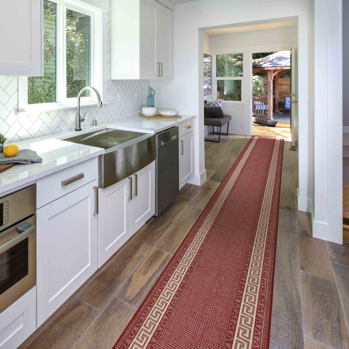 Greek Fret Rouge Tapis de Cuisine