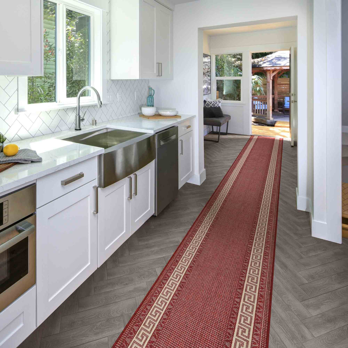 Greek Fret Rouge Tapis de Cuisine