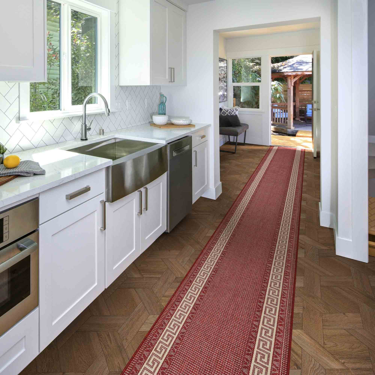 Greek Fret Rouge Tapis de Cuisine