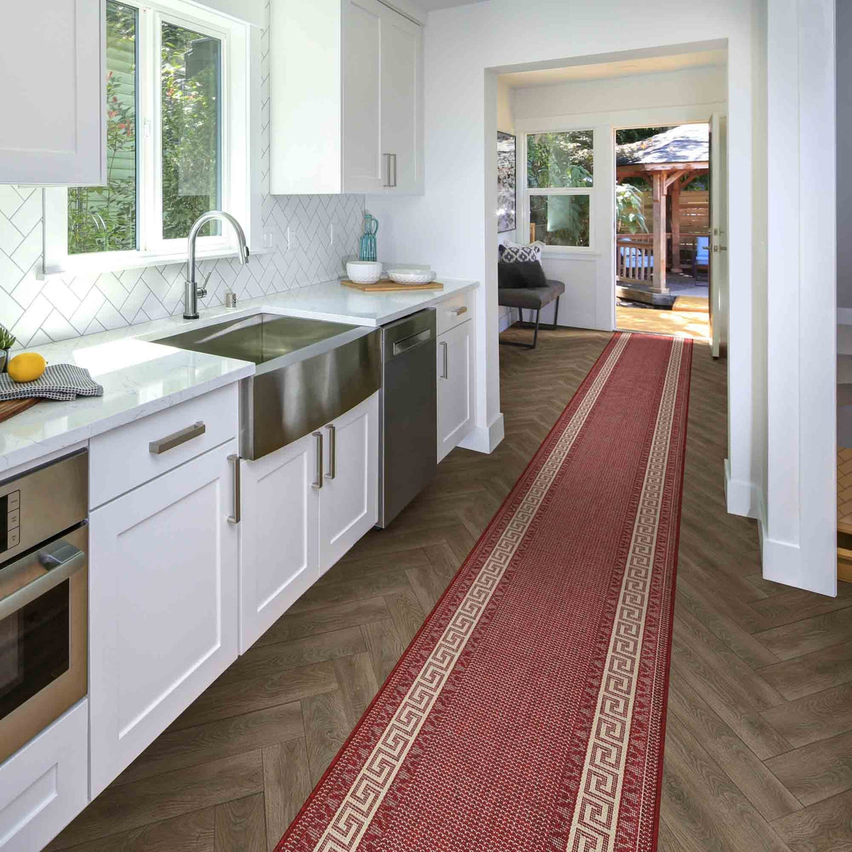 Greek Fret Rouge Tapis de Cuisine