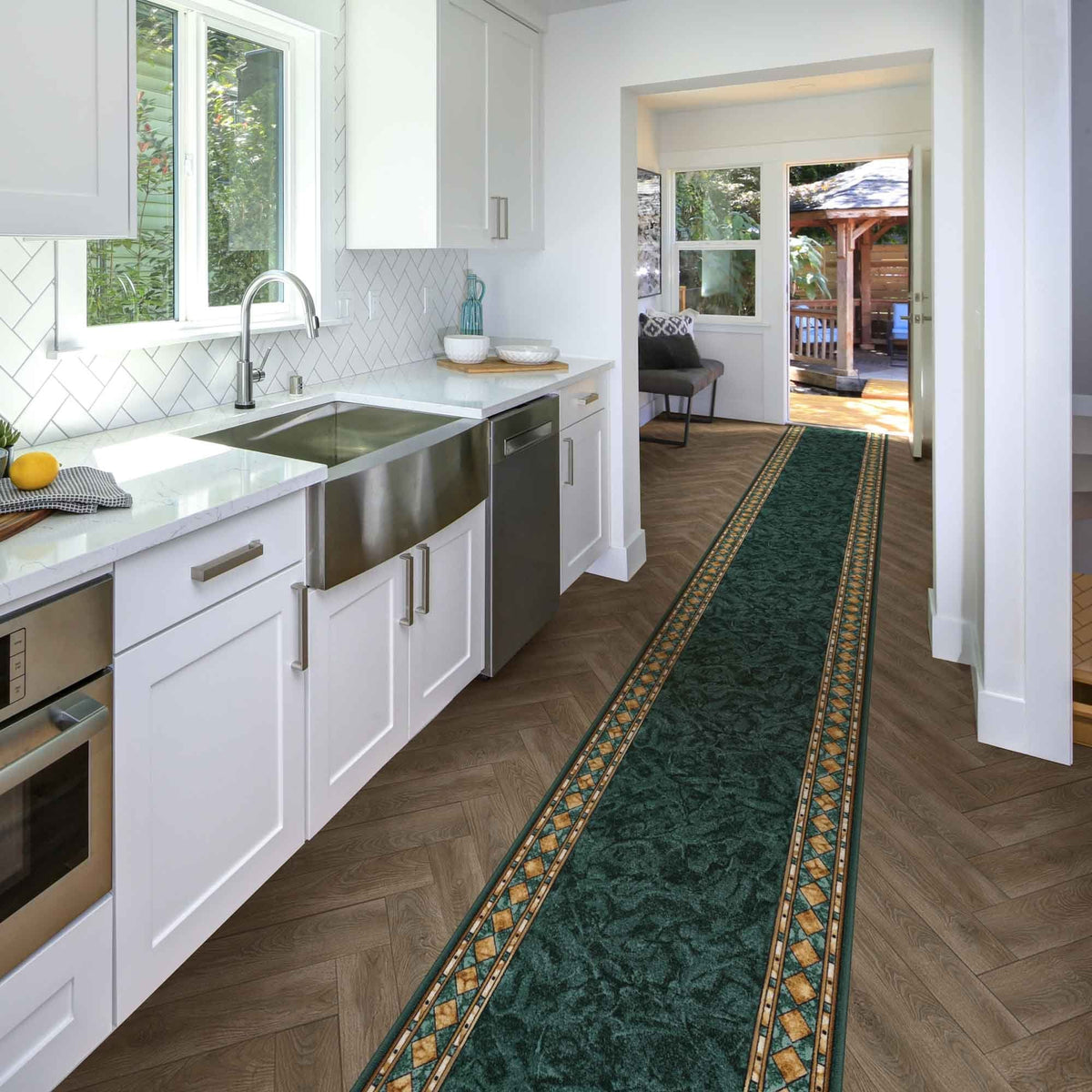 Cheops Green Kitchen Carpet Runner