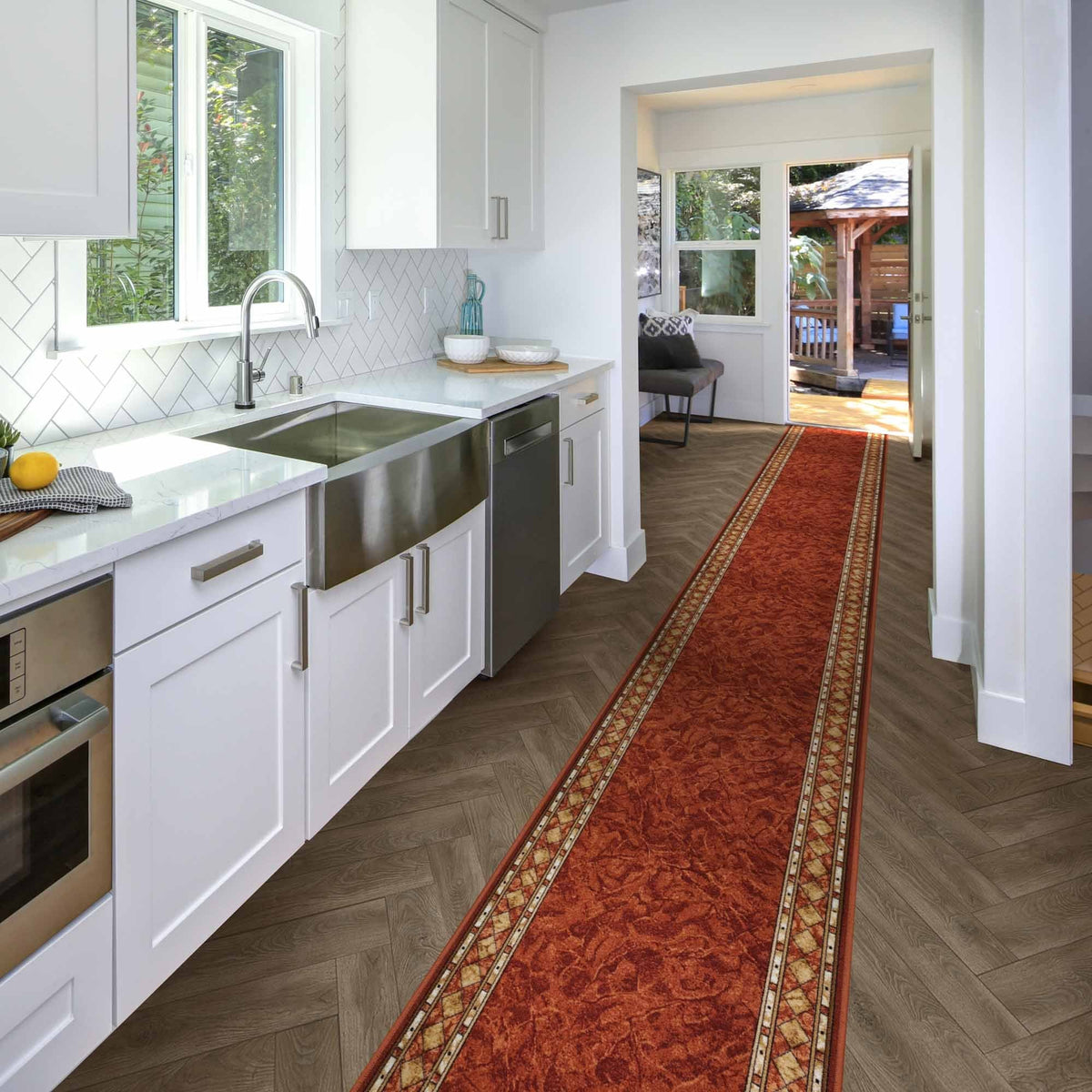 Cheops Terracotta Kitchen Carpet Runner