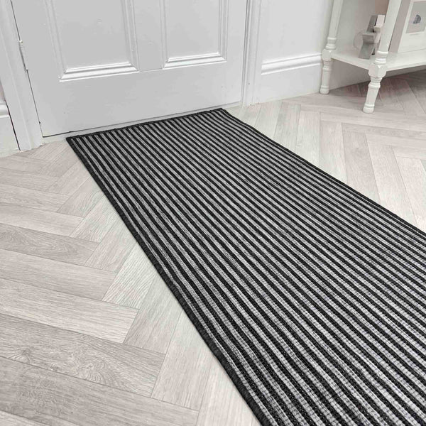 Pinstripe Black Rug Runner