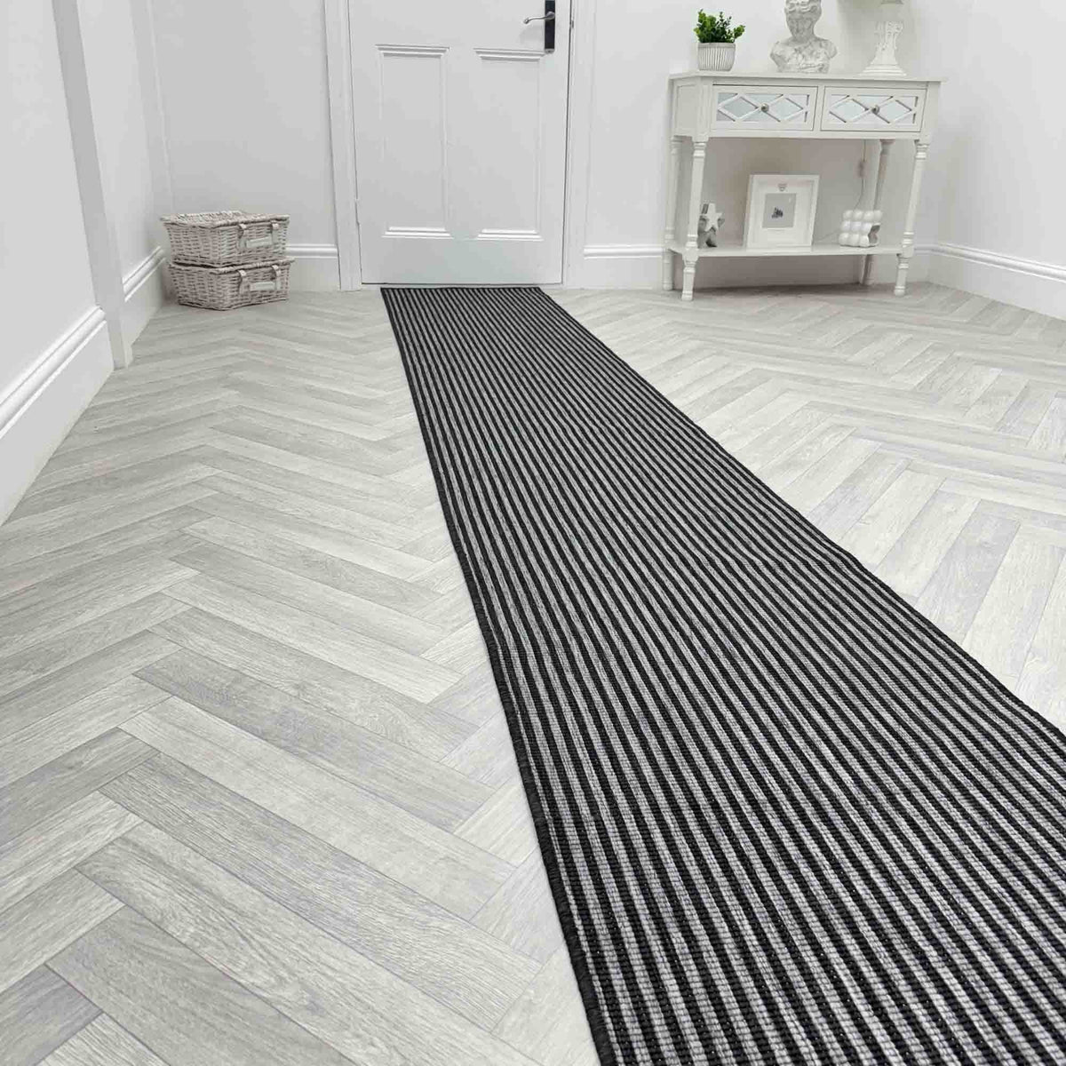 Pinstripe Black Rug Runner