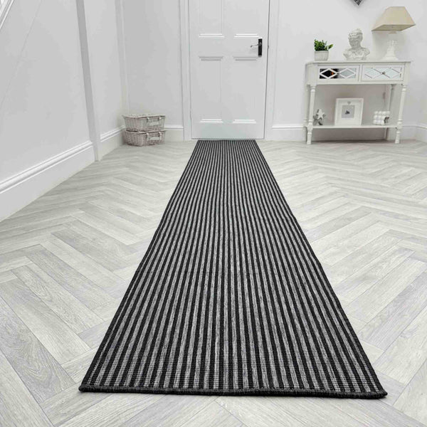 Pinstripe Black Rug Runner