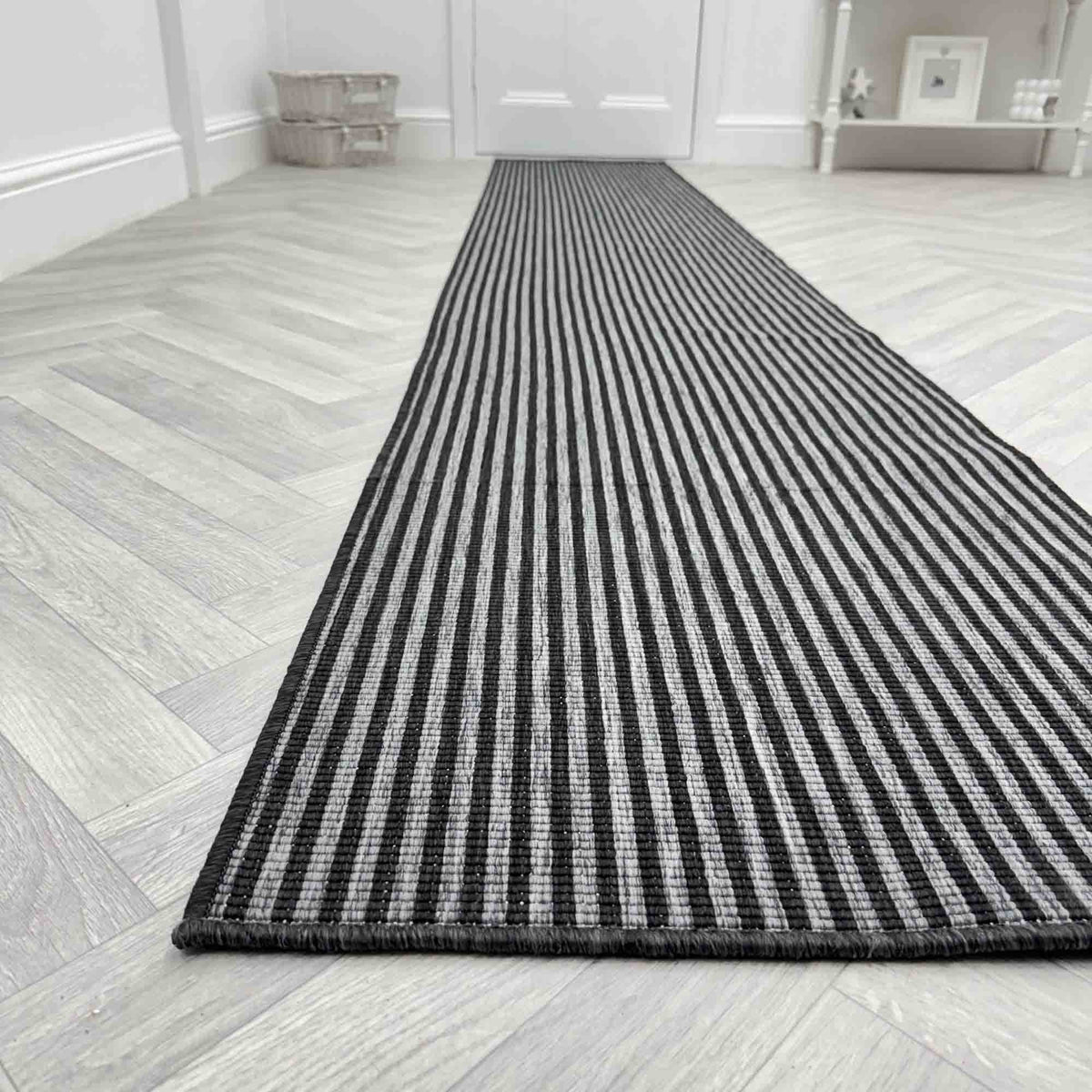 Pinstripe Black Rug Runner