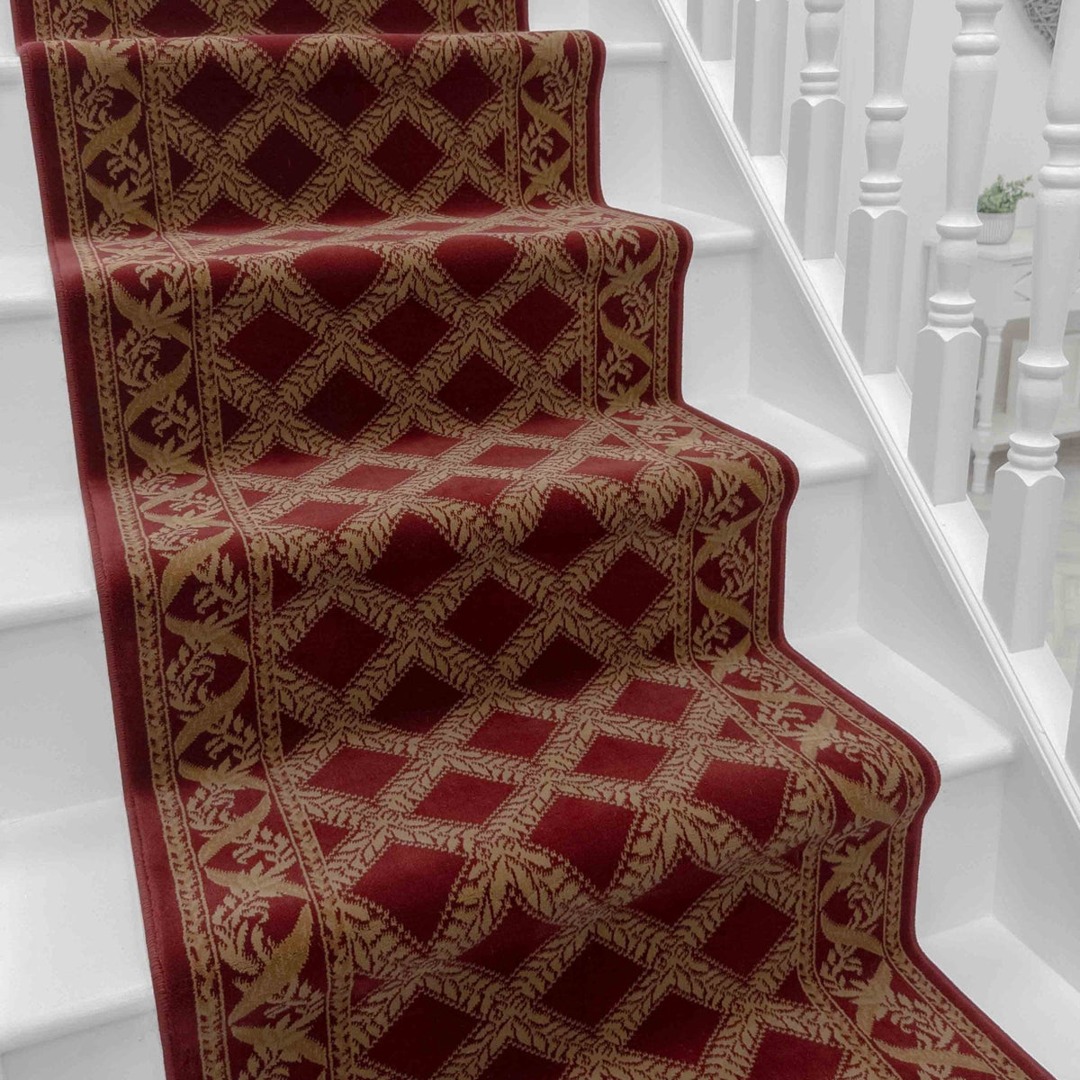 Garden Trellis Red Satin Stair Runner