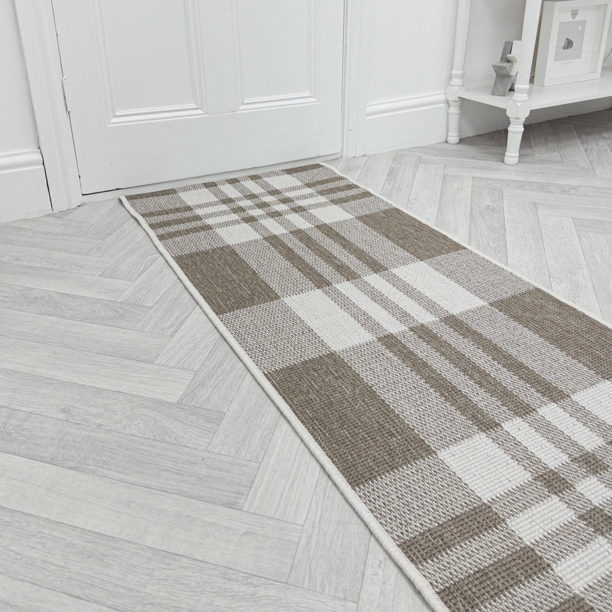 Chequered Beige Hall Runner
