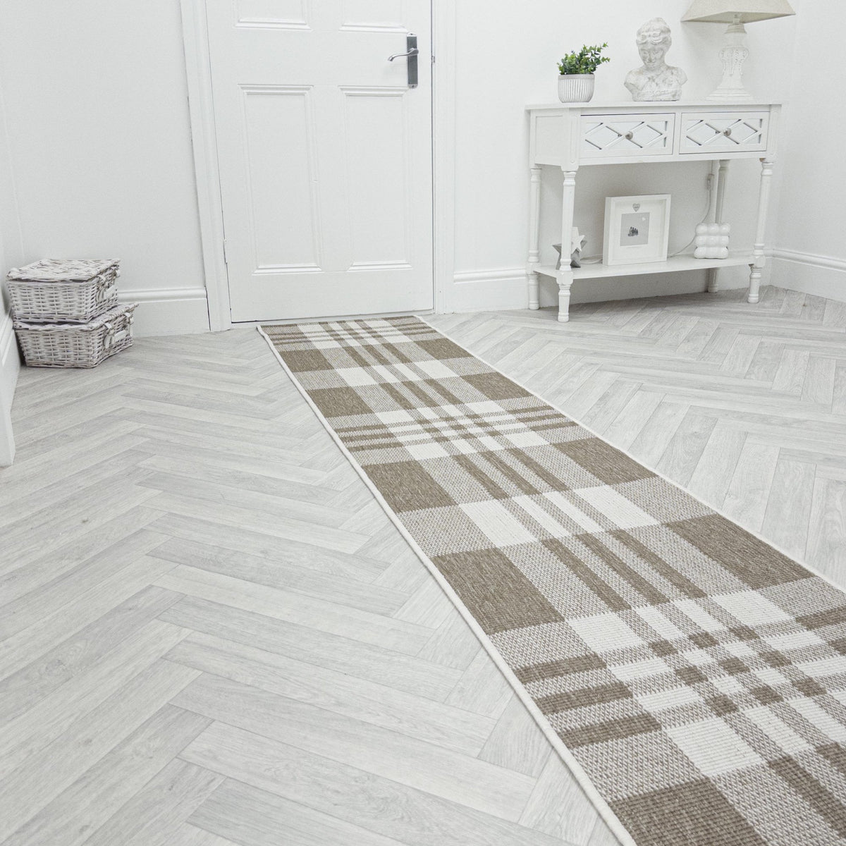 Chequered Beige Hall Runner