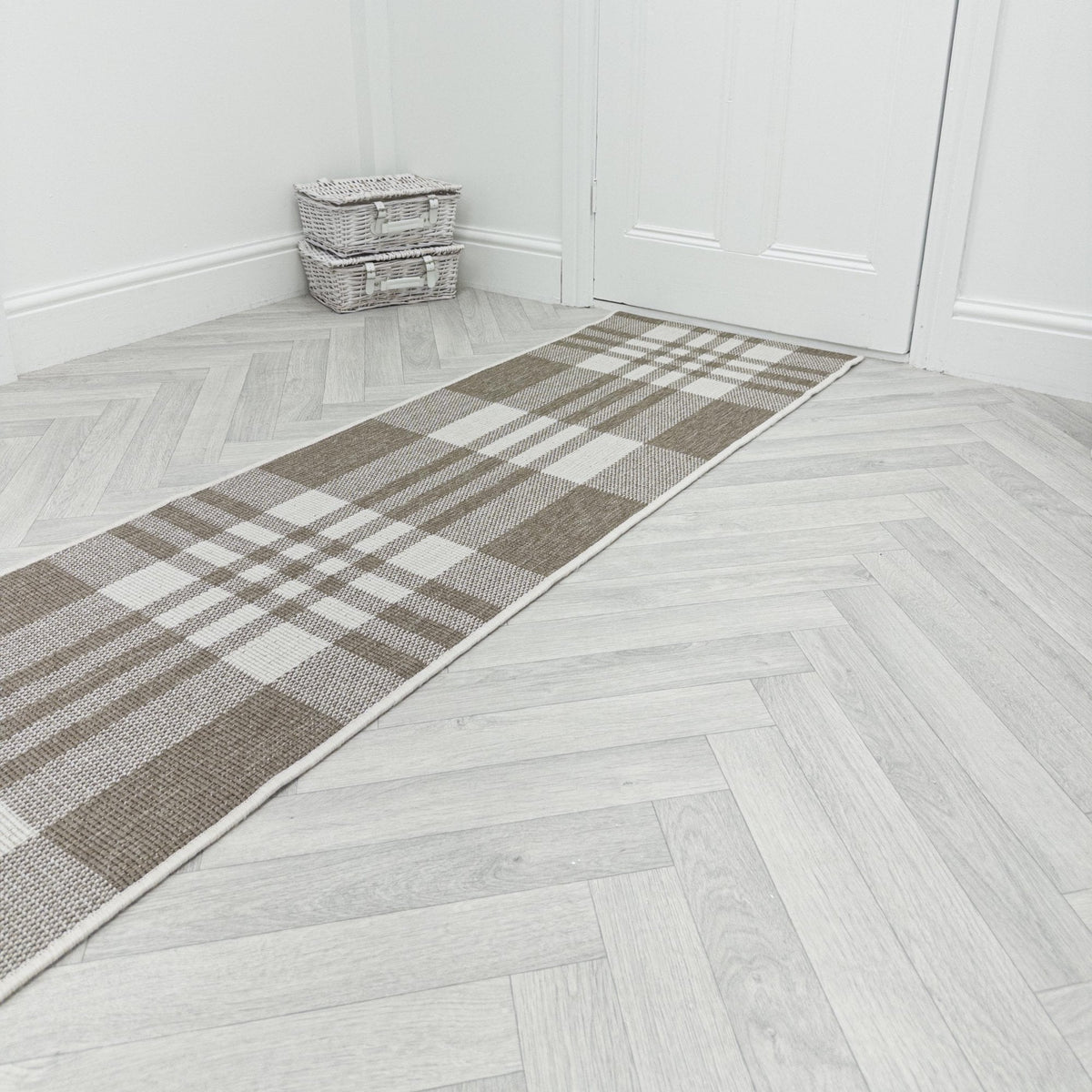 Chequered Beige Hall Runner