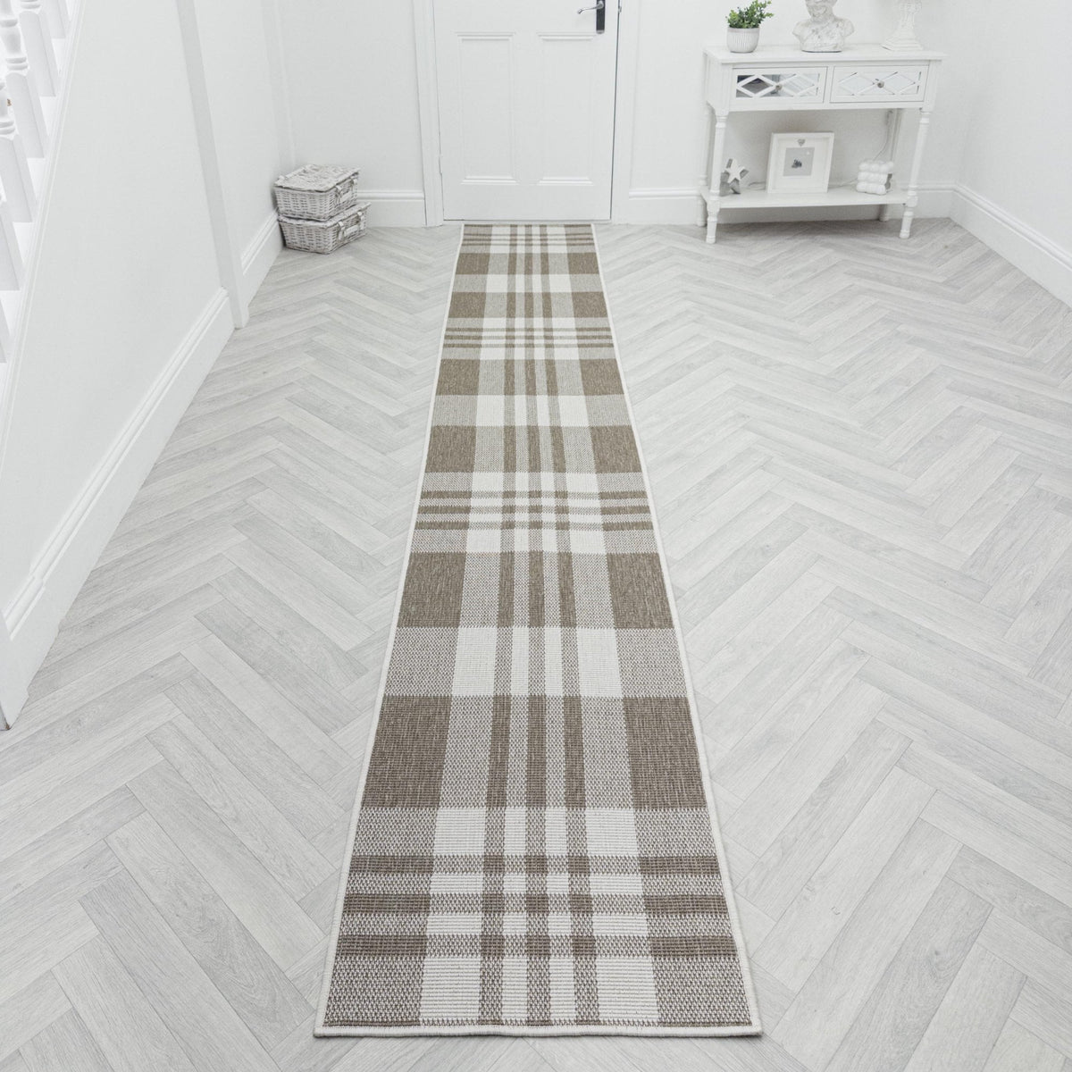 Chequered Beige Hall Runner