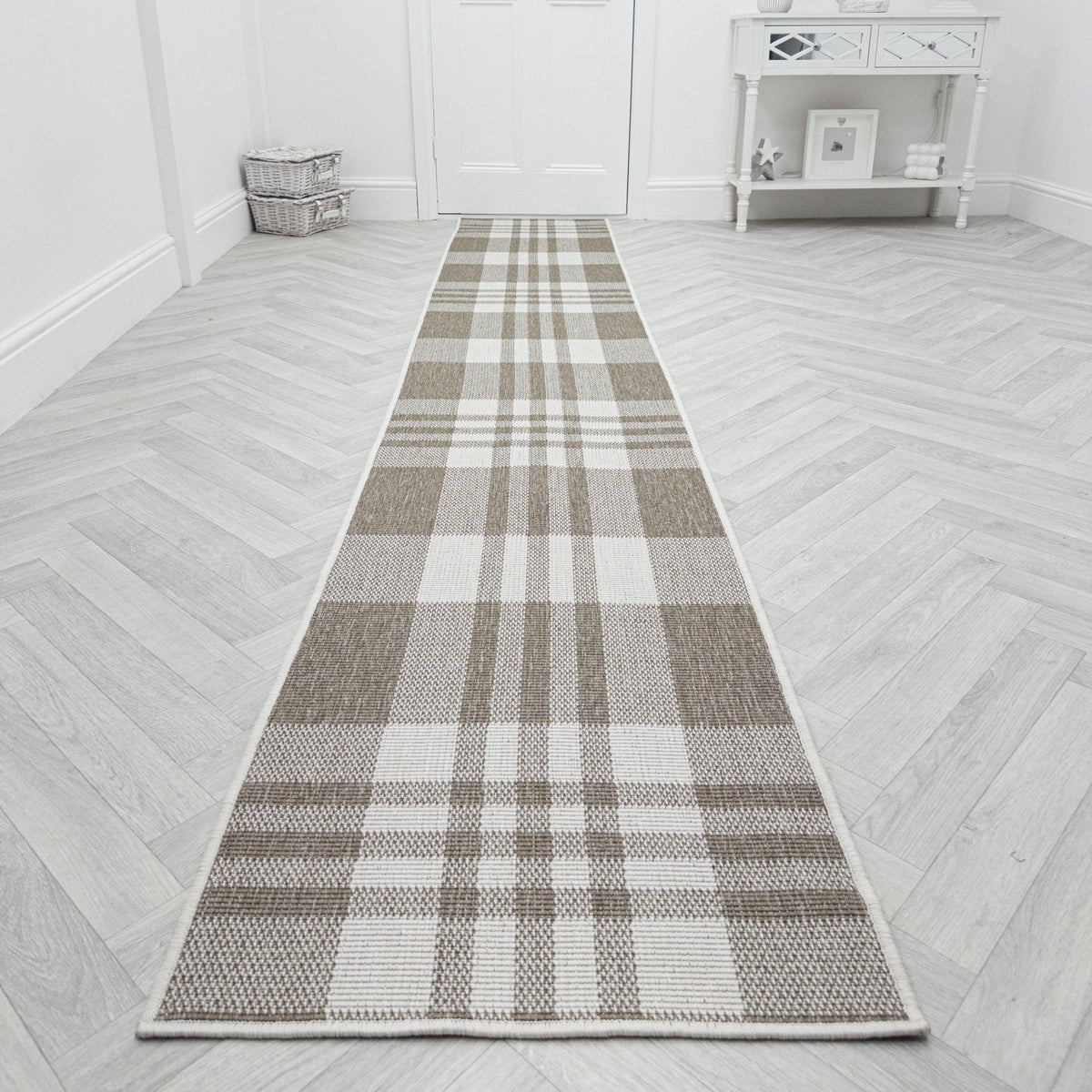 Chequered Beige Hall Runner