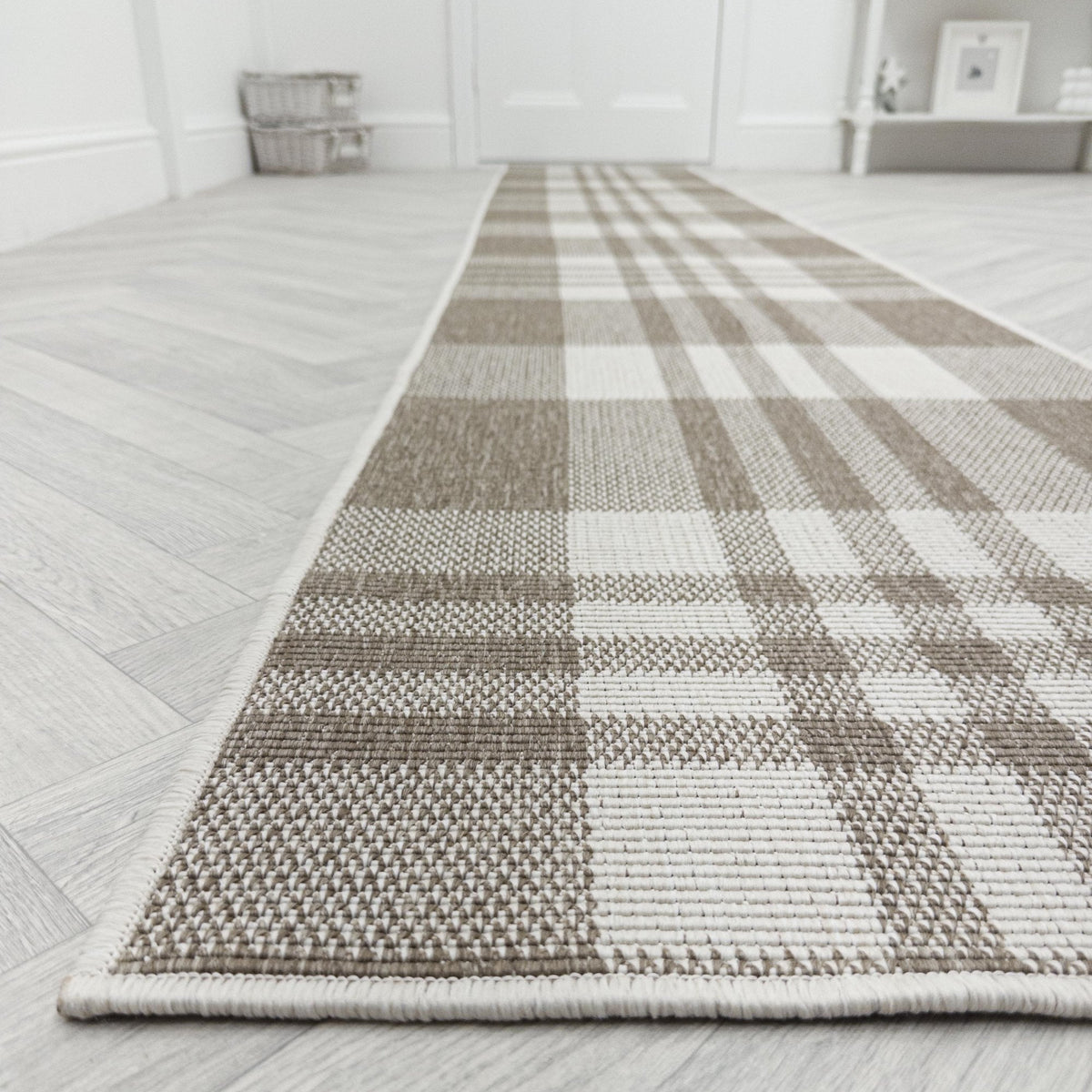 Chequered Beige Hall Runner