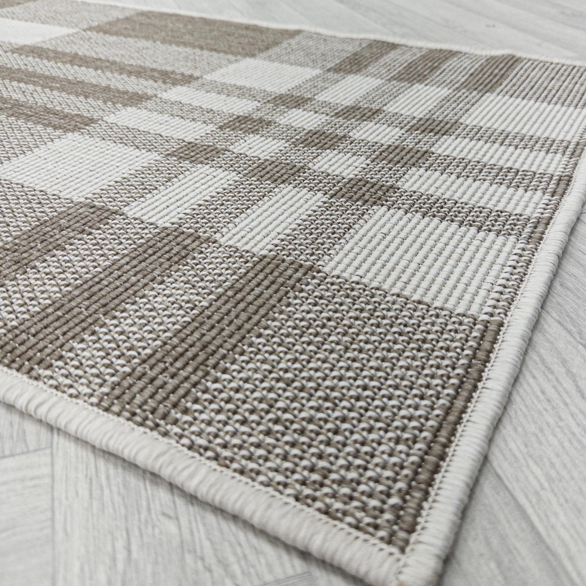 Chequered Beige Hall Runner