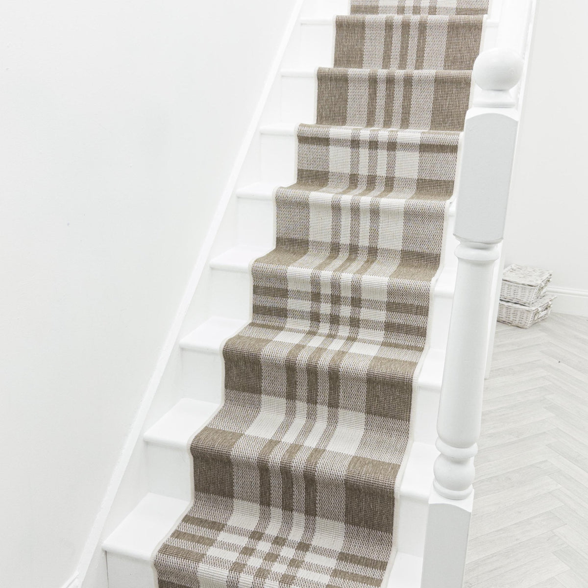 Chequered Beige Stair Runner