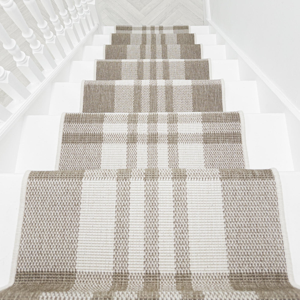 Chequered Beige Stair Runner