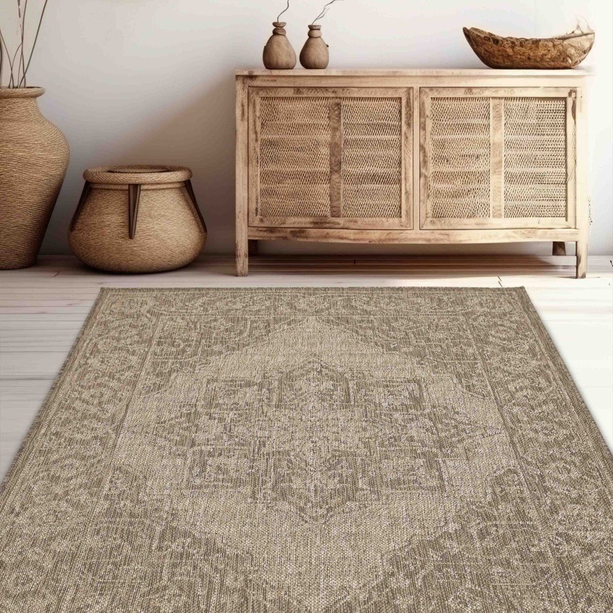 Flatweave Gel Medallion Latte Rug