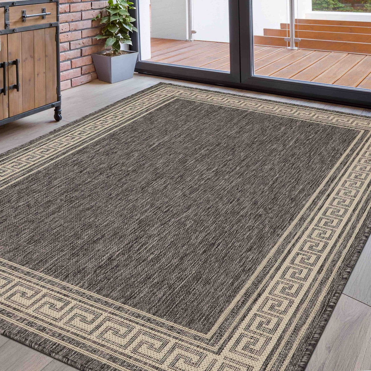 Flatweave Gel Greek Key Steel Grey Rug