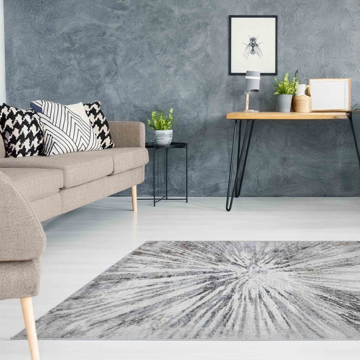 Abstract Burst Grey Rug