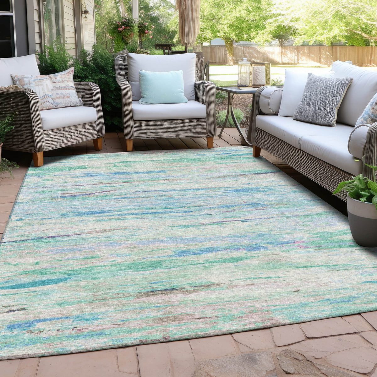 Chantille ACN1985-Teal Indoor/Outdoor Washable Rug