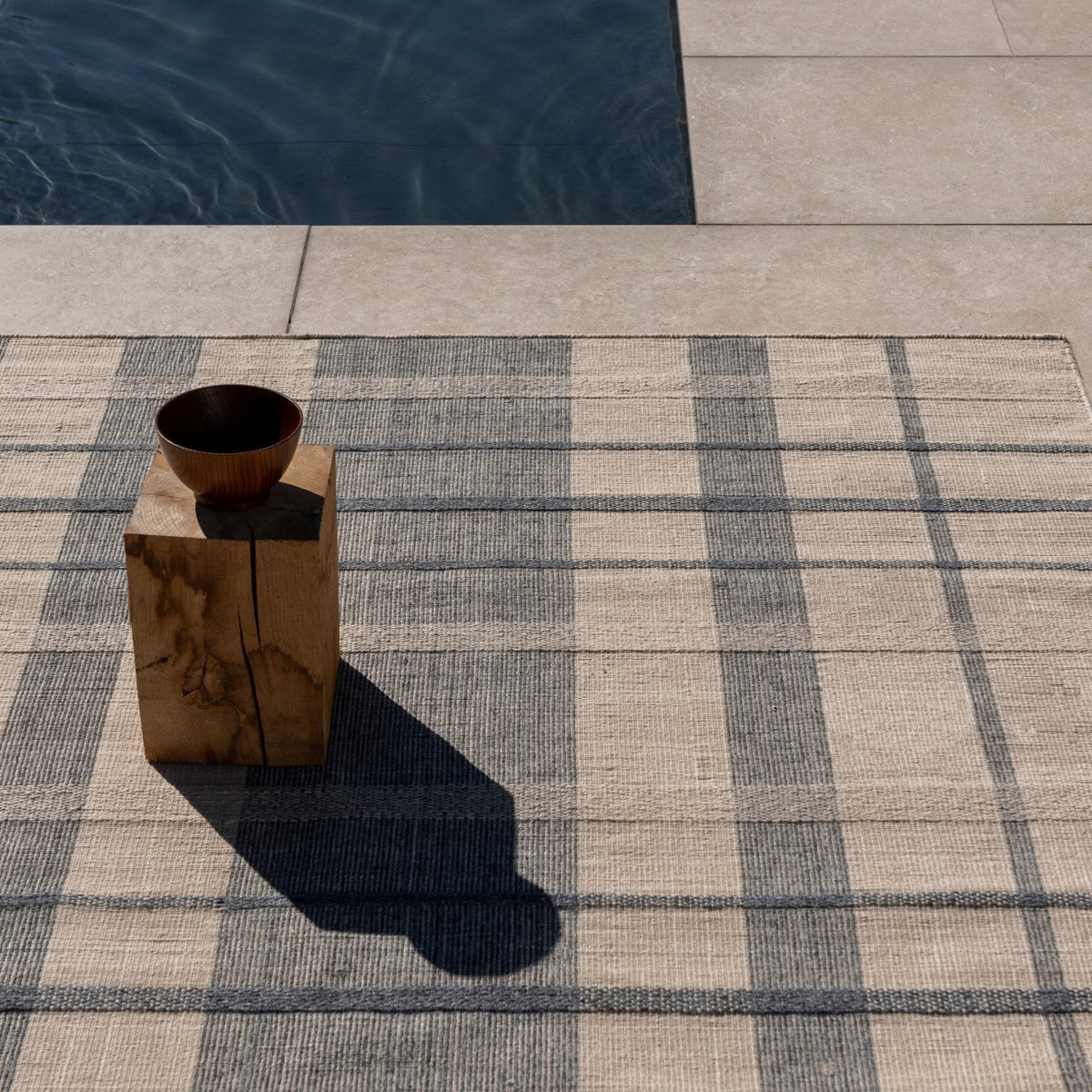 Zona Check Denim Outdoor Rug