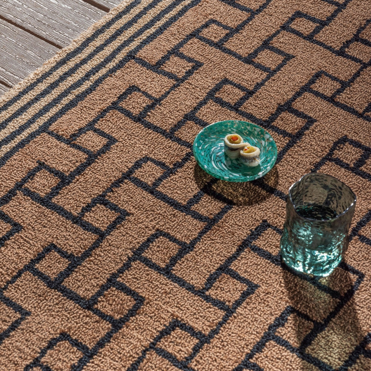 TB T Monogram Light Brown Outdoor Rug
