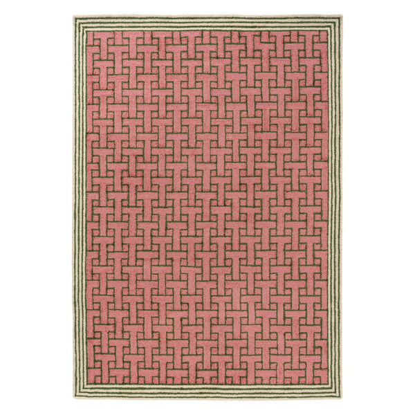 TB T Monogram Dusted Pink Outdoor Rug