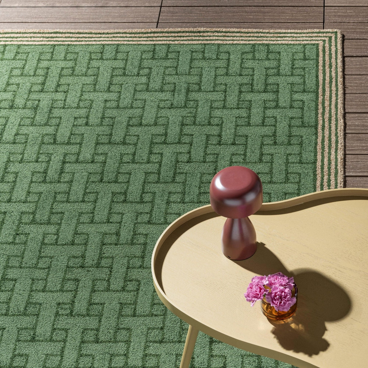 TB T Monogram Jade Green Outdoor Rug