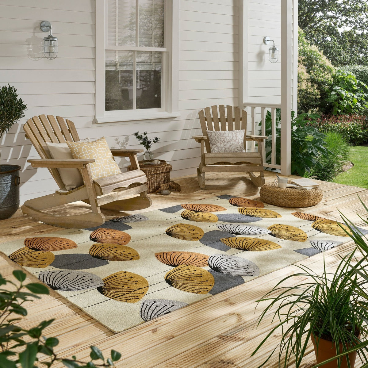 SAN Dandelion Clocks-Ochre/Silver Outdoor Rug