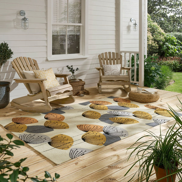 SAN Dandelion Clocks-Ochre/Silver Outdoor Rug
