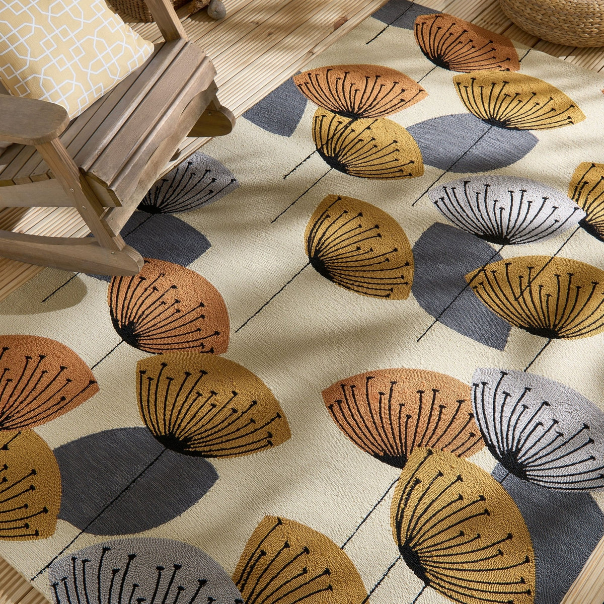 SAN Dandelion Clocks-Ochre/Silver Outdoor Rug