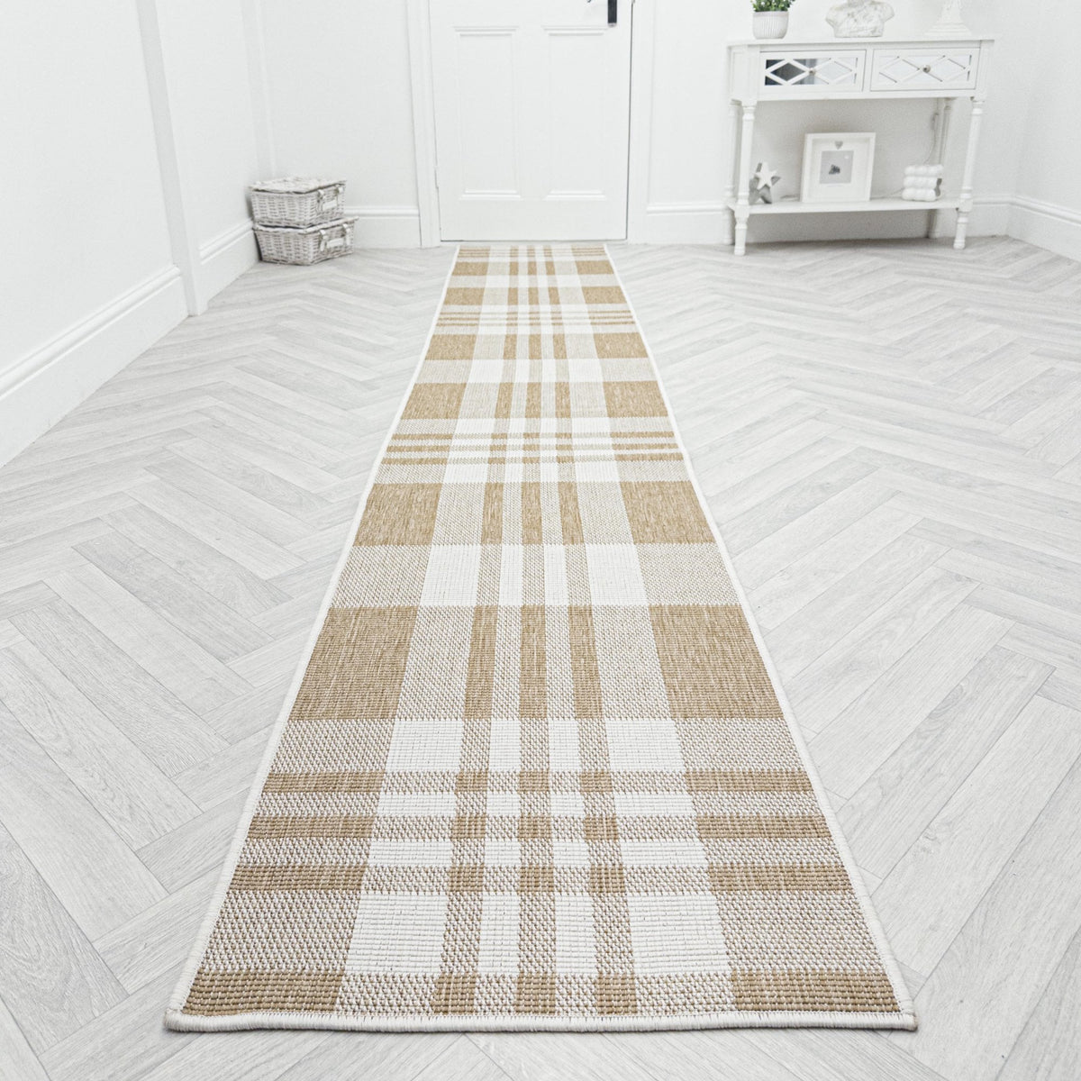 Chequered Brown Hall Runner