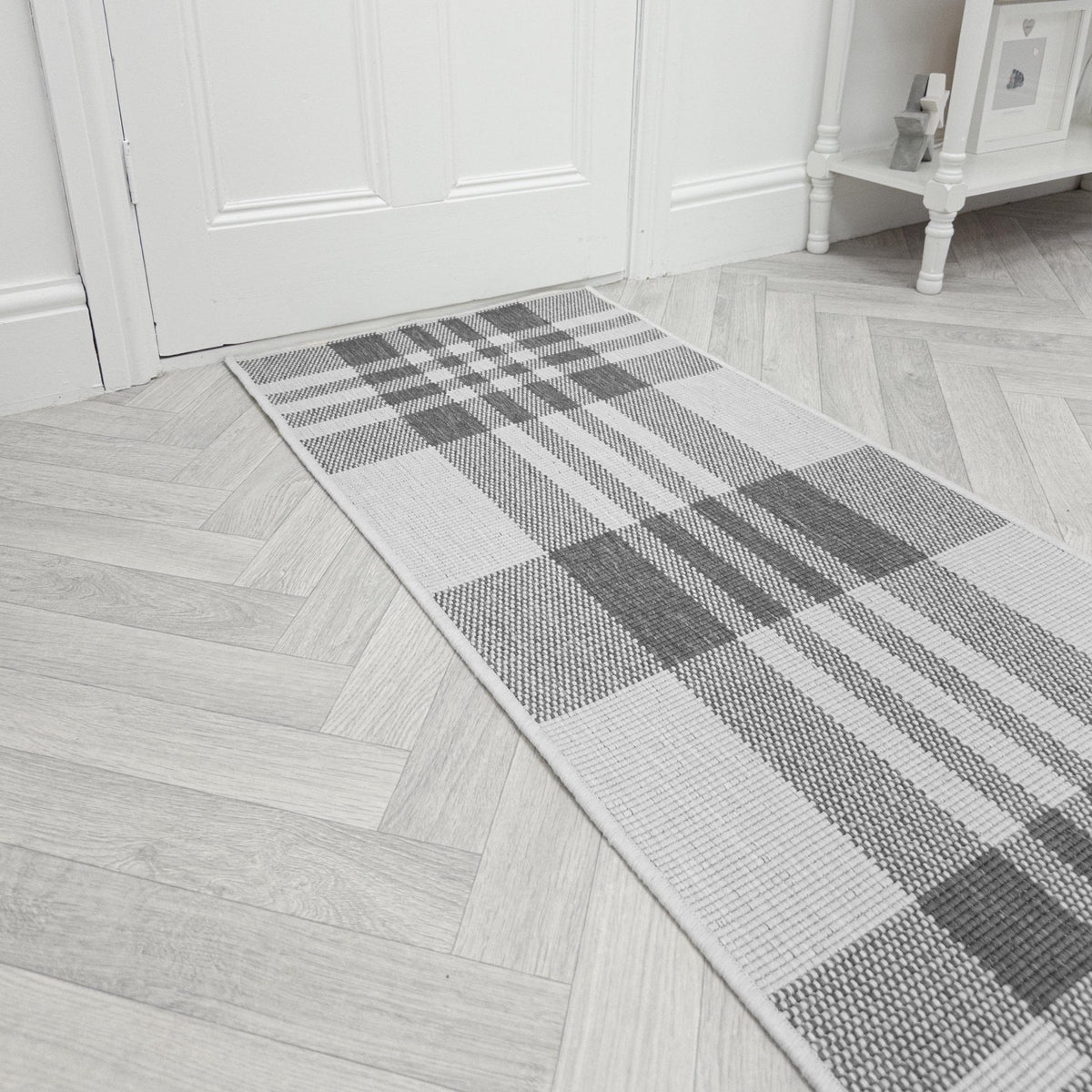 Chequered Grey Hall Runner