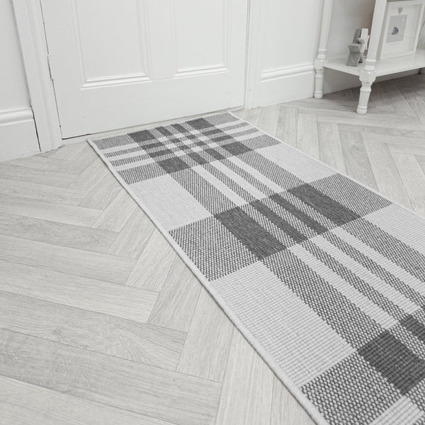 Chequered Grey Hall Runner