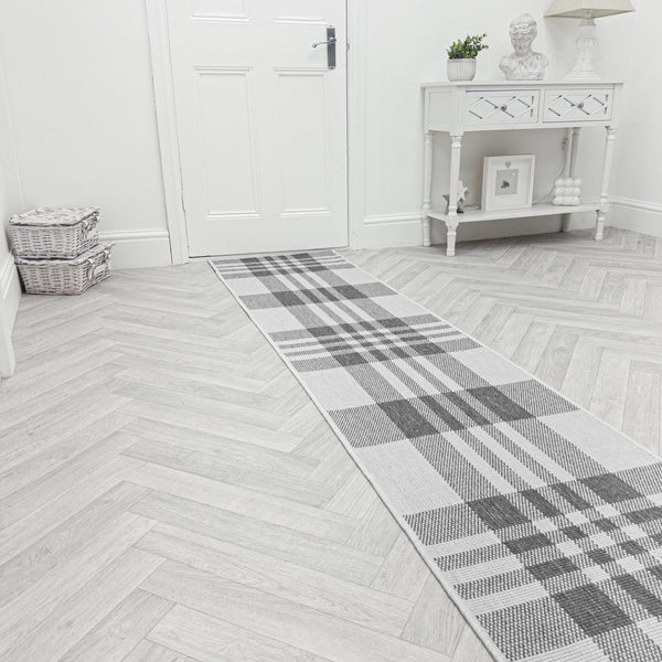 Chequered Grey Hall Runner