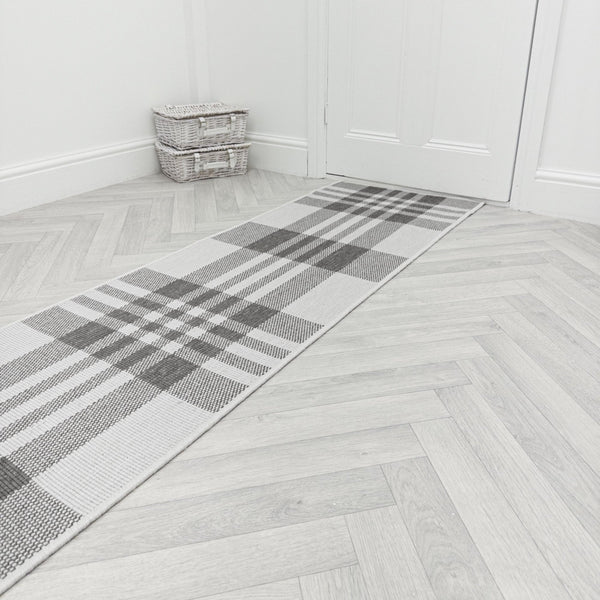 Chequered Grey Hall Runner