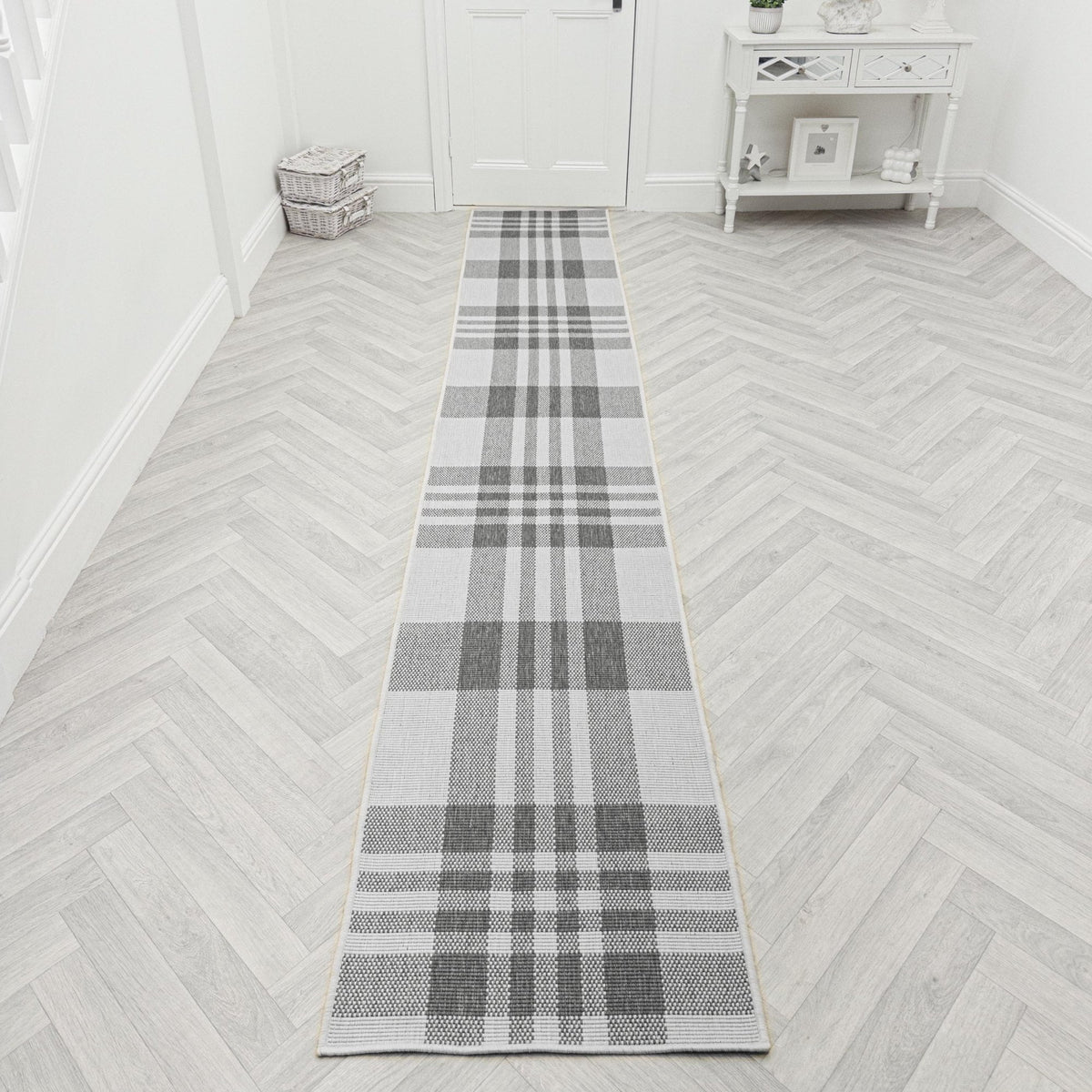 Chequered Grey Hall Runner