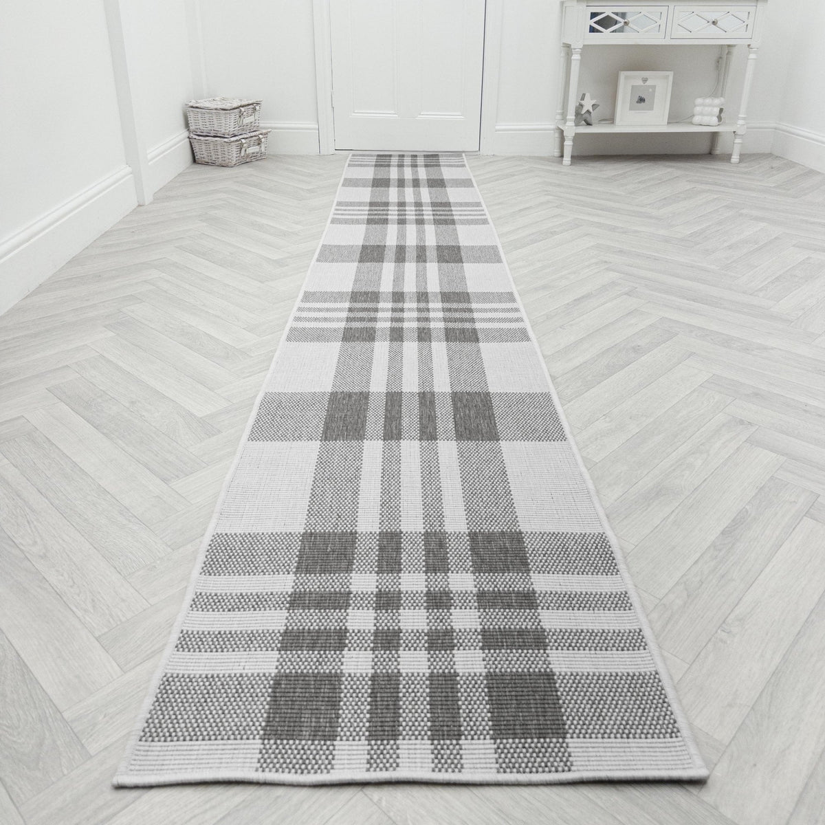 Chequered Grey Hall Runner