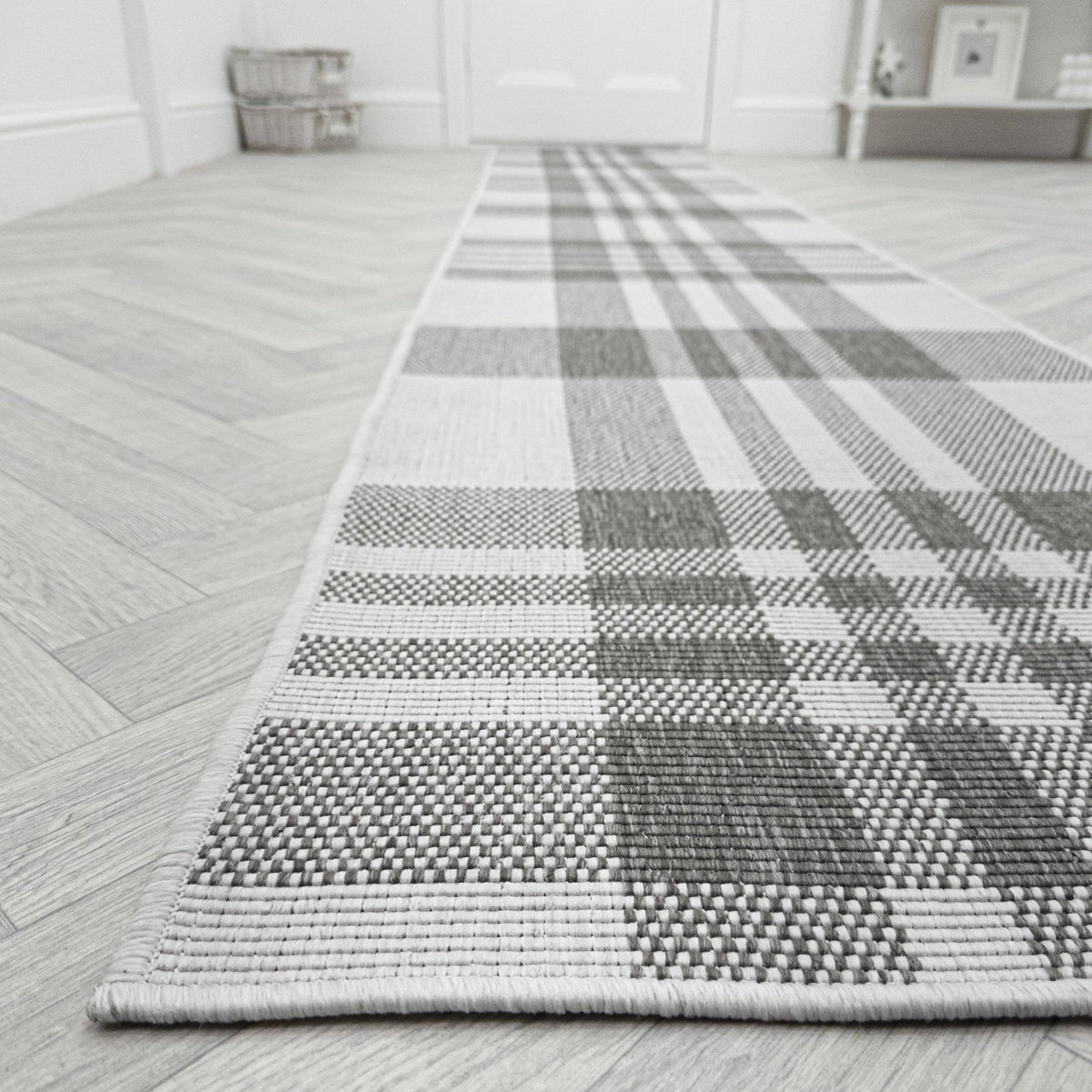 Chequered Grey Hall Runner