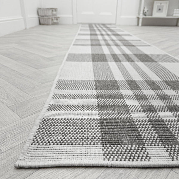 Chequered Grey Hall Runner