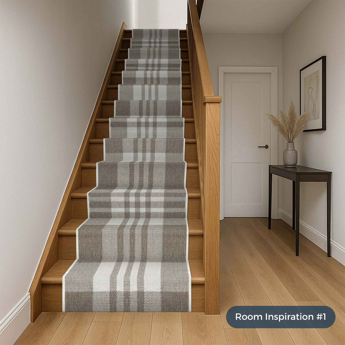 Chequered Beige Stair Runner