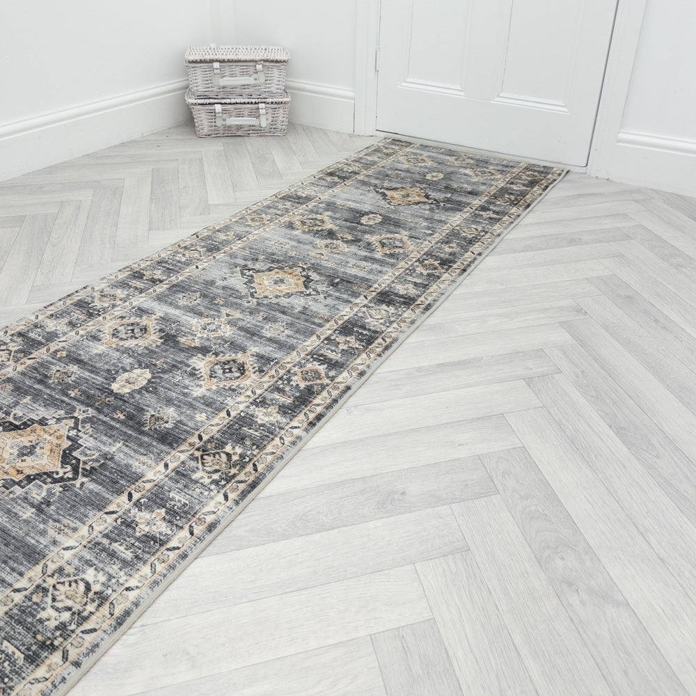 Herlen Light Gray/Beige Washable Rug Runner