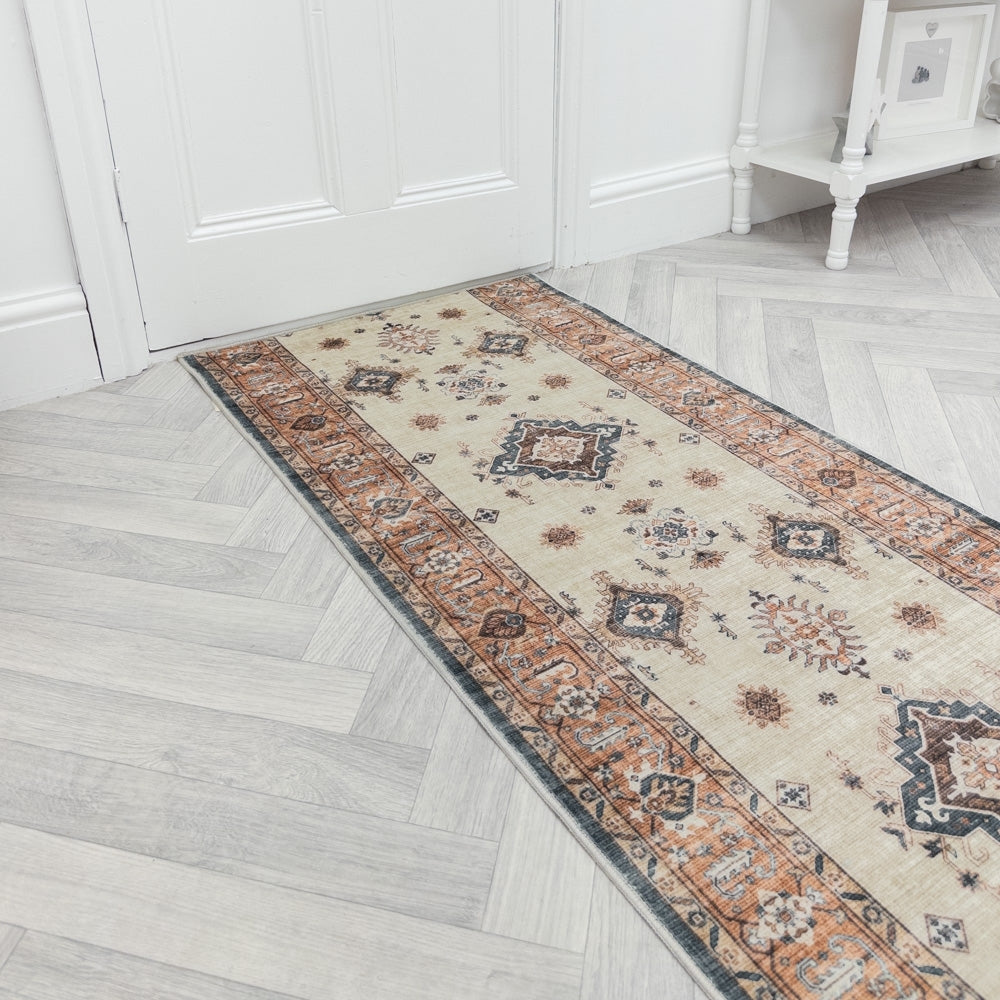 Saul Red/Beige Washable Rug Runner